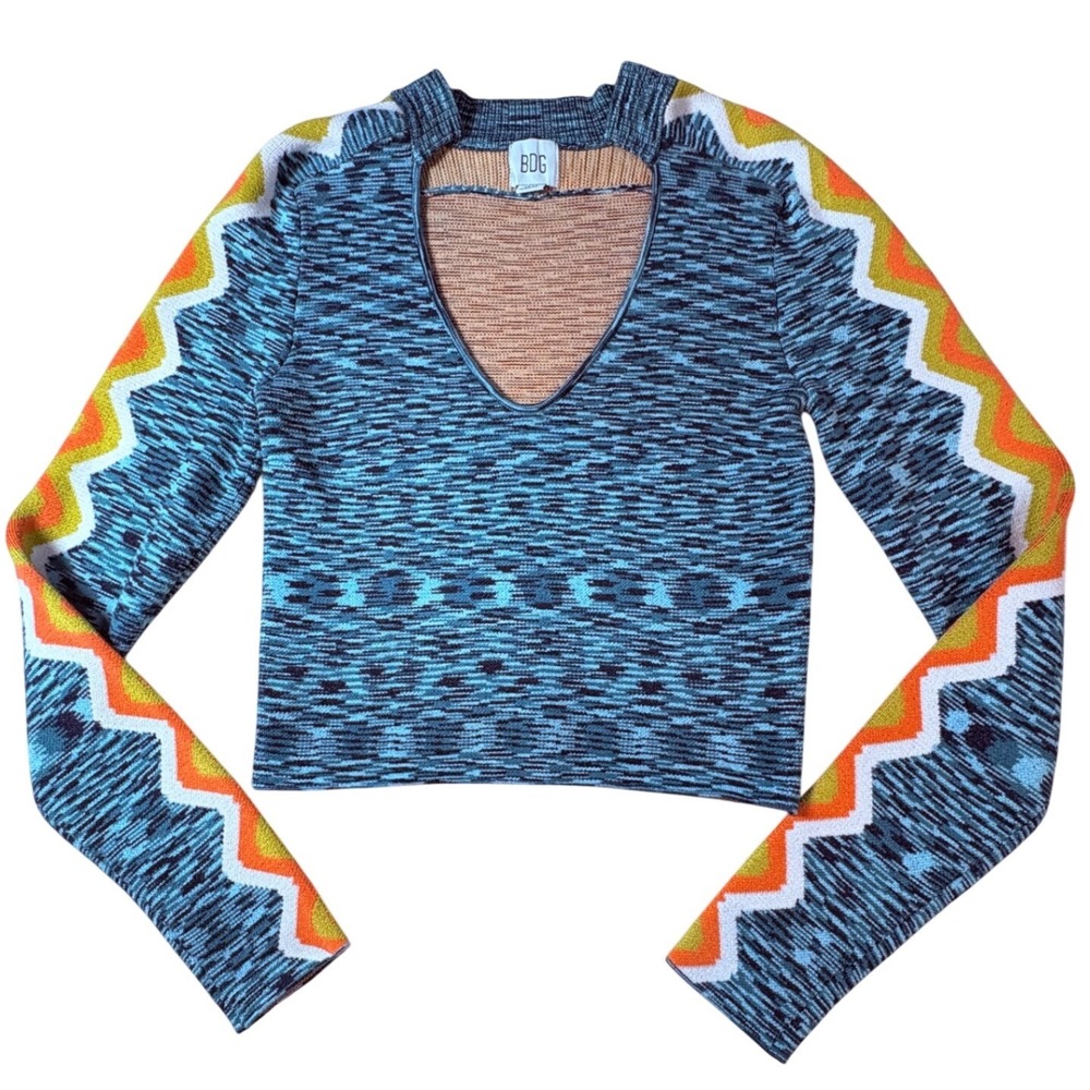 BDG Urban Outfitters Cropped Knit Sweater Top Zigzag Sleeve Retro Y2K women's M
